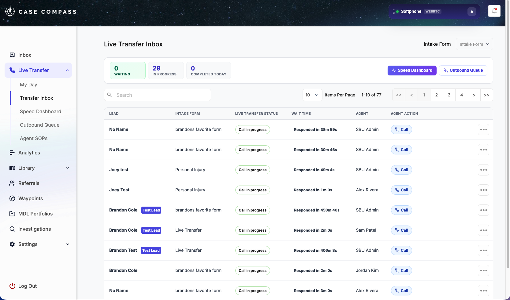 Case Compass Live Transfer Inbox