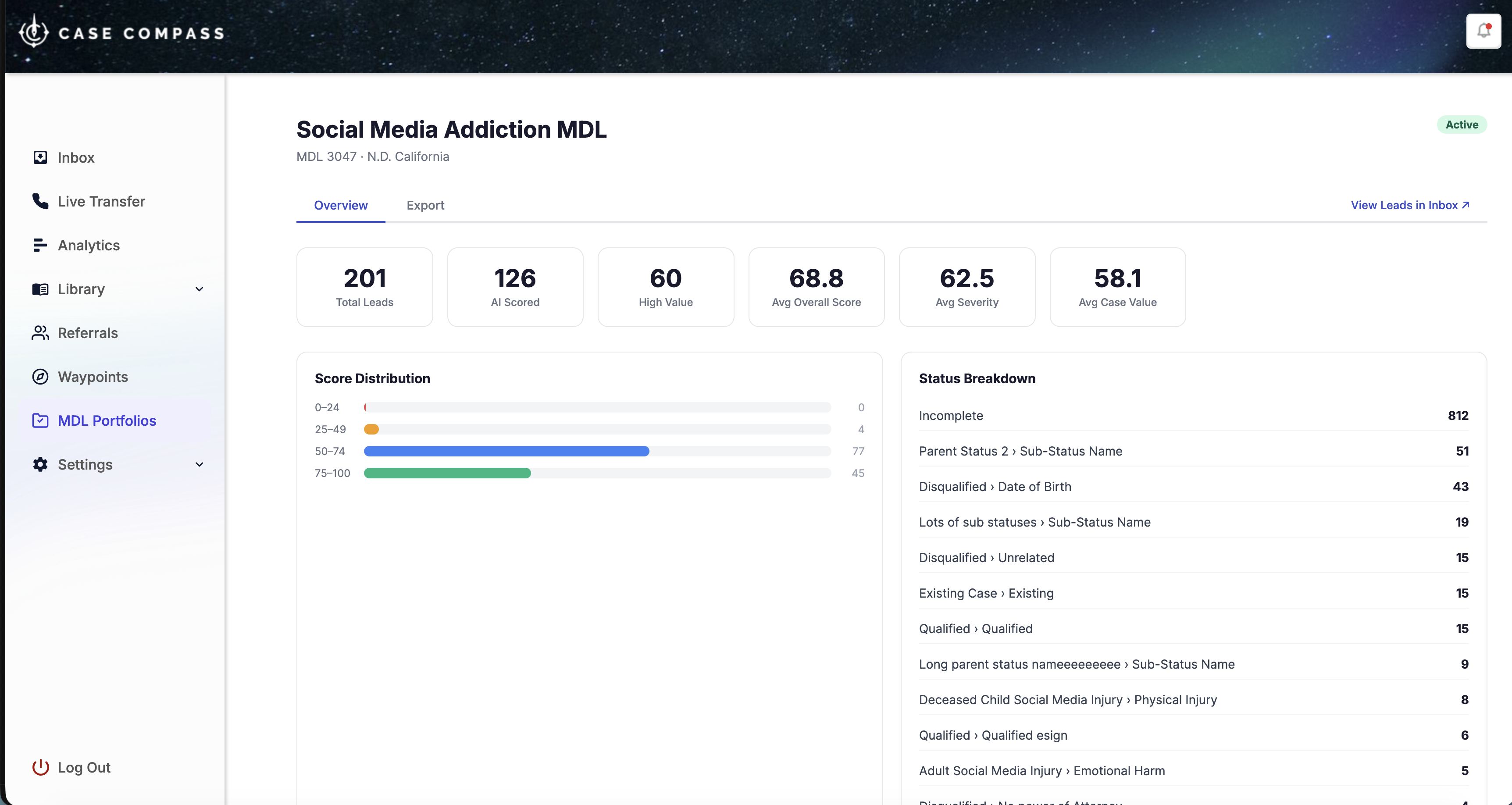 MDL Portfolio management dashboard